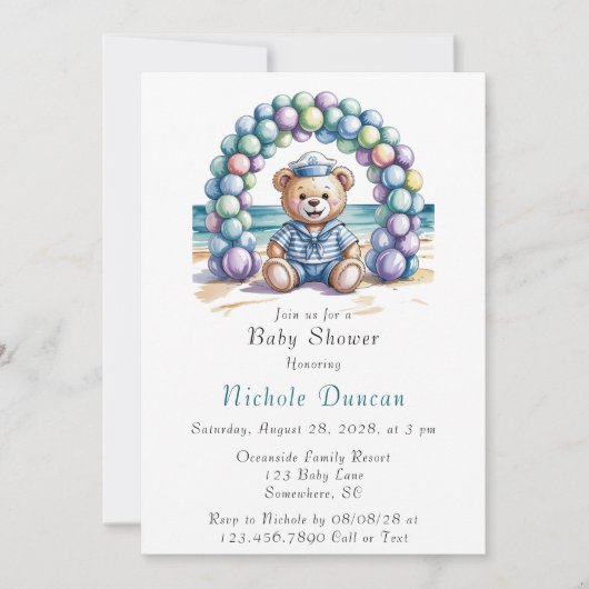Nautical Teddy Bear Beach Boy Baby shower Kaart (Voorkant)