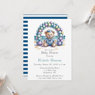 Nautical Teddy Bear Beach Boy Baby shower Kaart