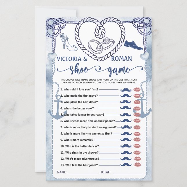 Nautical The Shoe Game Bridal Shower Wedding Card (Voorkant)