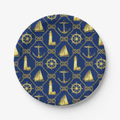 Nautical thema Navyblauw Gouden Anker Vuurtoren Papieren Bordje (Voorkant)