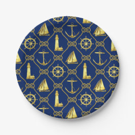 Nautical thema Navyblauw Gouden Anker Vuurtoren Papieren Bordje