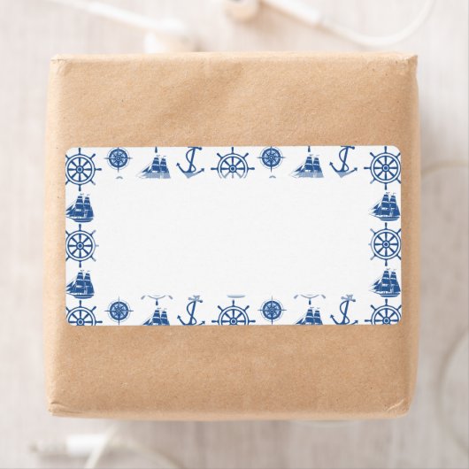 Nautical Theme Anchor Blue and White Etiket (Insitu)