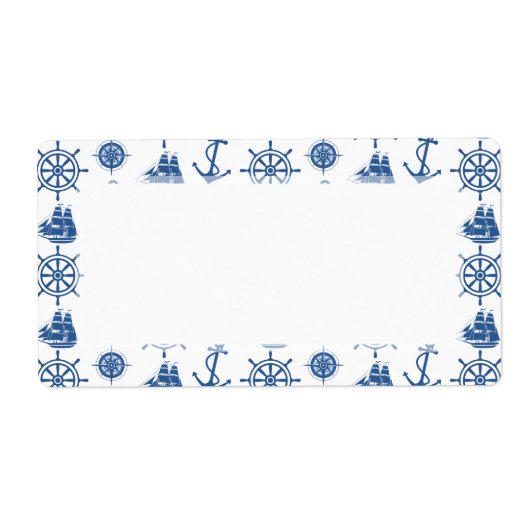 Nautical Theme Anchor Blue and White Etiket (Voorkant)