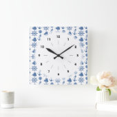 Nautical Theme Anchor Blue and White Vierkante Klok (Huis)