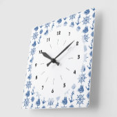 Nautical Theme Anchor Blue and White Vierkante Klok (Hoek)