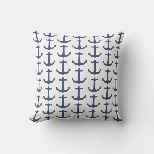 Nautical Theme Anchor Navy Pillow-kussen Buitenkussen (Voorkant)