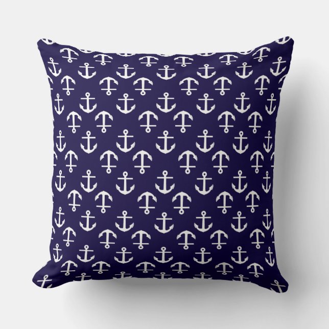 Nautical Theme Anchor Pattern Blue Kussen (Voorkant)
