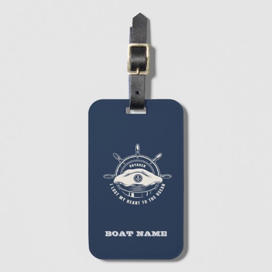 Nautical Theme Boat Name Navy Blue Bagagelabel (Voorkant (verticaal))