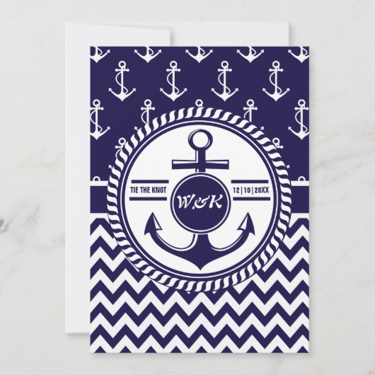 Nautical Theme Boat Wedding Anchor Chevron Kaart (Voorkant)