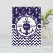 Nautical Theme Boat Wedding Anchor Chevron Kaart (Staand voorkant)