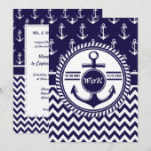 Nautical Theme Boat Wedding Anchor Chevron Kaart (Voorkant / Achterkant)