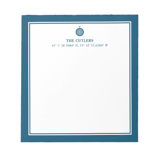 Nautical Theme Compass, Blauw, Gepersonaliseerd Notitieblok (Voorkant)