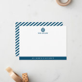 Nautical Theme Compass, Blauw, Gepersonaliseerd Notitiekaartje (Voorkant / Achterkant in situ)