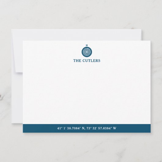 Nautical Theme Compass, Blauw, Gepersonaliseerd Notitiekaartje (Voorkant)