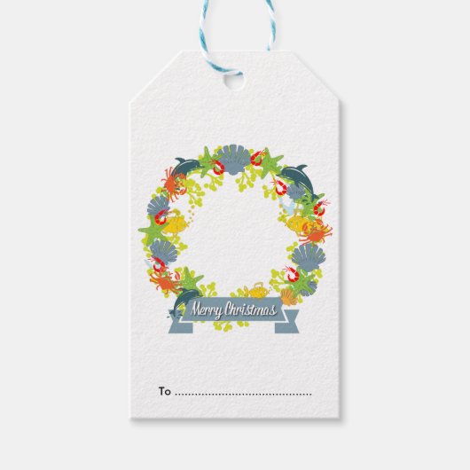Nautical Theme Kerstmis Wreath Gift Label - Kustku Cadeaulabel (Voorkant)