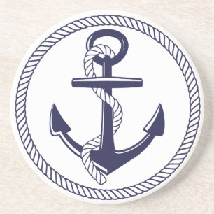 Nautical Theme Navy Blue Anchor Rope Cirkel Zandsteen Onderzetter