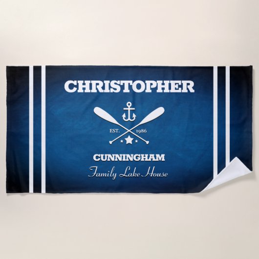 Nautical Theme Navy Blue Stripes Beach Towel Strandlaken (Voorkant)