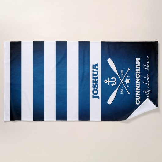 Nautical Theme Navy Blue Stripes Strandlaken (Voorkant)
