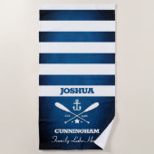 Nautical Theme Navy Blue Stripes Strandlaken (Voorkant)