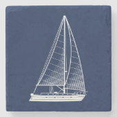 Nautical Theme Sailboot White|Navy Stenen Onderzetter (Voorkant)