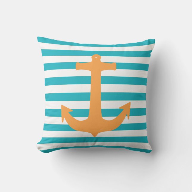 Nautical Theme Stripes en Anchor Kussen (Voorkant)