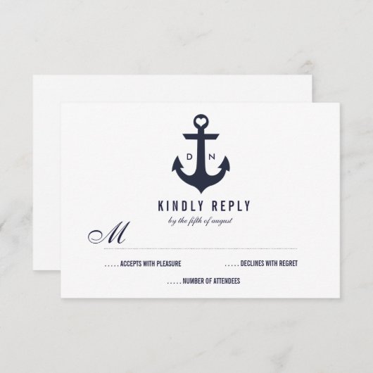 Nautical Theme Wedding RSVP | Weddenschap (Voorkant / Achterkant)