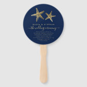 Nautical Theme Wedding Starfish Gold Navy Blue Handwaaier (Voorkant)