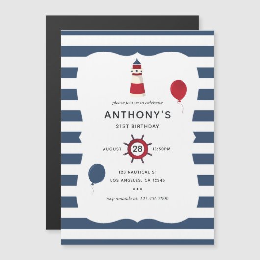 Nautical themed Birthday Party Magnetische Uitnodiging (Voorkant / Achterkant)
