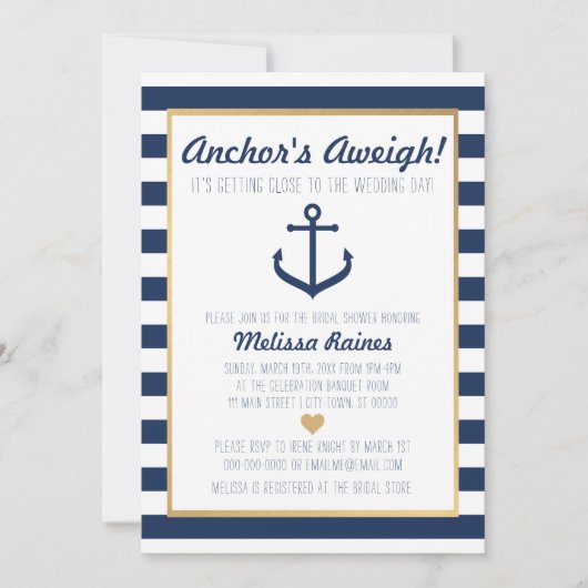 Nautical themed Bridal Shower Invitation - Anchor Kaart (Voorkant)