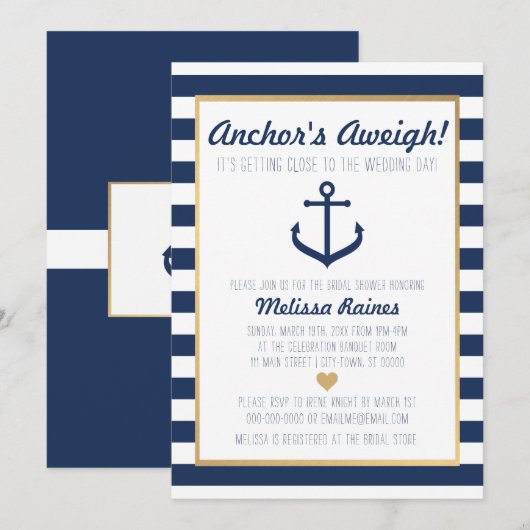 Nautical themed Bridal Shower Invitation - Anchor Kaart (Voorkant / Achterkant)