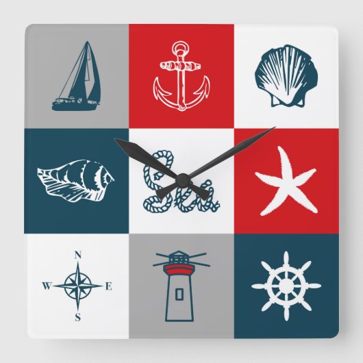 Nautical themed design vierkante klok (Voorkant)