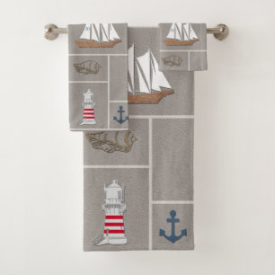 Nautical themed illustration bad handdoek
