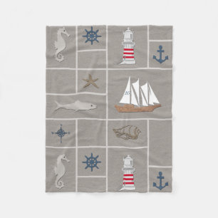 Nautical themed illustration fleece deken