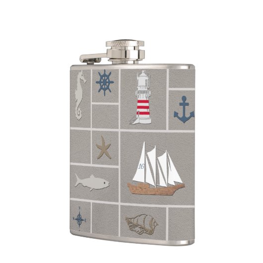 Nautical themed illustration heupfles (Links)