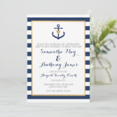 Nautical themed Wedding Invite - Navy Blue Anchor Kaart (Staand voorkant)