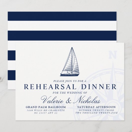Nautical Thétaire Sailboat Rehearsal Dinner Kaart (Voorkant / Achterkant)