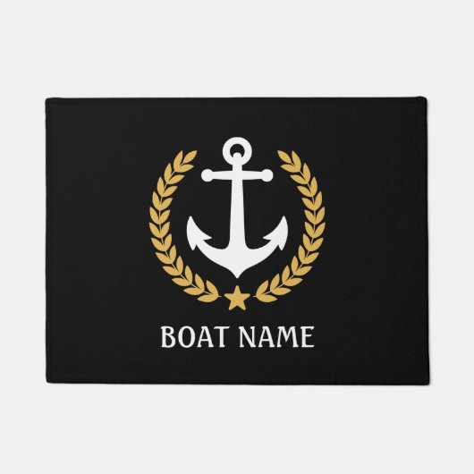 Nautical Thleat Name Anchor Gold Laurel Black Deurmat (Voorkant)