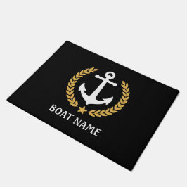 Nautical Thleat Name Anchor Gold Laurel Black Deurmat