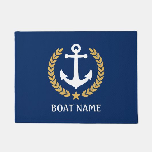 Nautical Thleat Name Anchor Gold Laurel Blue Deurmat (Voorkant)
