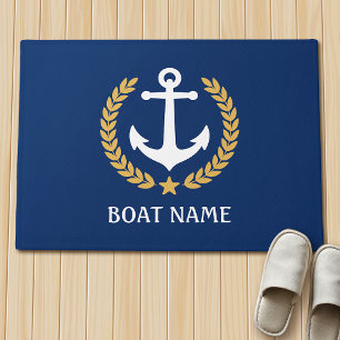 Nautical Thleat Name Anchor Gold Laurel Blue Deurmat