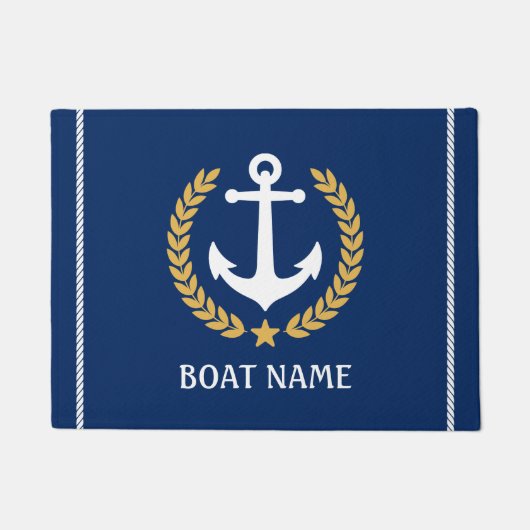Nautical Thleat Name Anchor Gold Laurel Navy Deurmat (Voorkant)