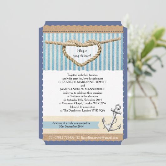 Nautical Thleding Wedding Invitation Kaart (Staand voorkant)