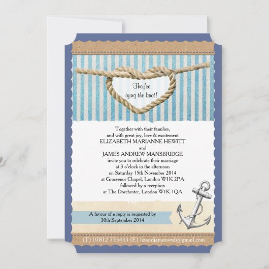 Nautical Thleding Wedding Invitation Kaart (Voorkant)