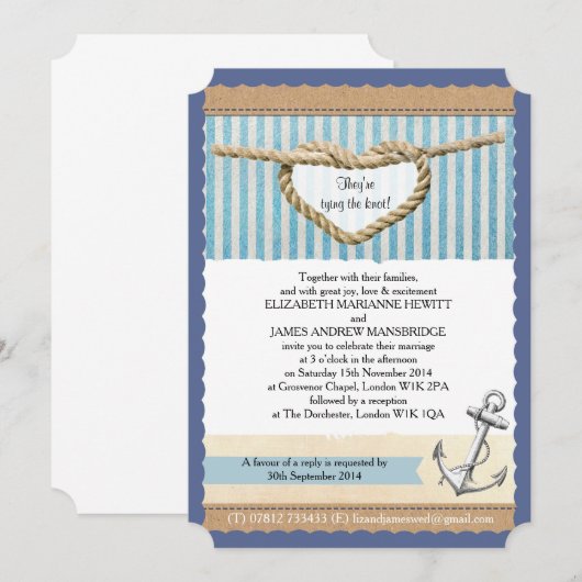 Nautical Thleding Wedding Invitation Kaart (Voorkant / Achterkant)