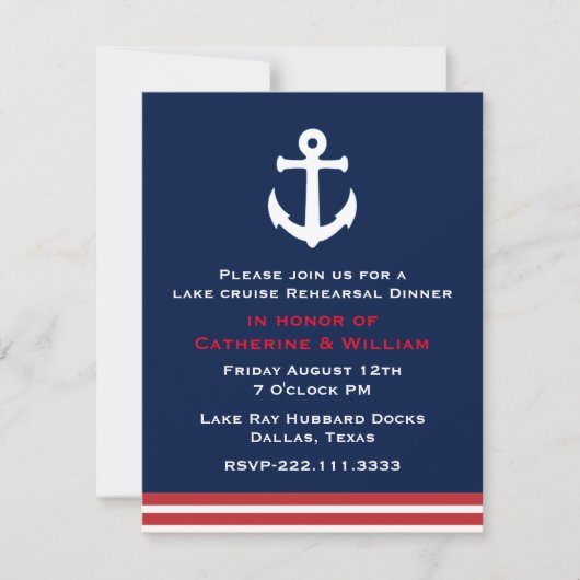 Nautical Thleding Wedding Rehearsal Dinner Kaart (Voorkant)