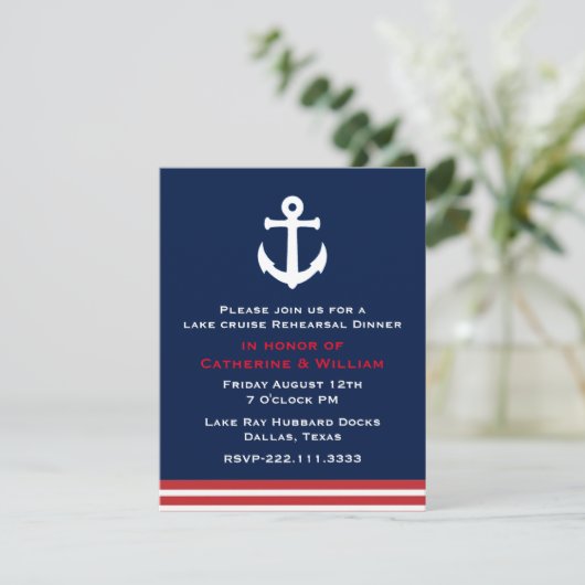 Nautical Thleding Wedding Rehearsal Dinner Kaart (Staand voorkant)