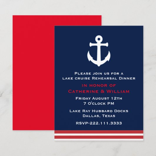 Nautical Thleding Wedding Rehearsal Dinner Kaart (Voorkant / Achterkant)
