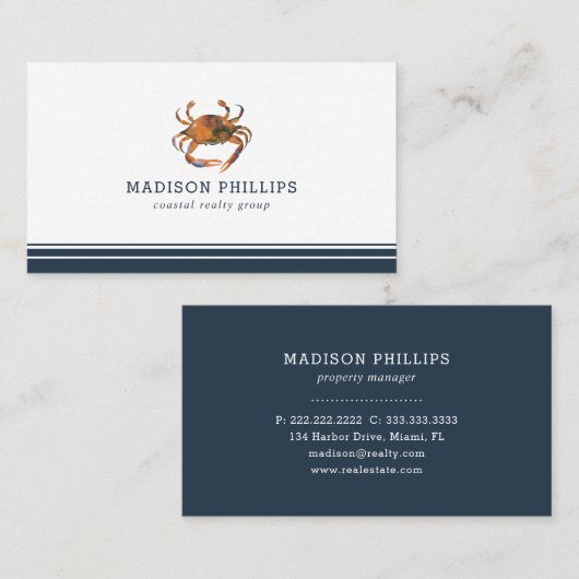 Nautical Thleed Crab Coastal Real Estate Vacties Visitekaartje (Voorkant / Achterkant)