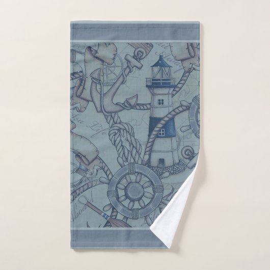 Nautical Thleed Lighthouse Blue Shades Bad Handdoek (Handdoek)