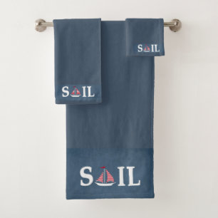 Nautical Thleed Sail Text met Sailbootdecor Bad Handdoek